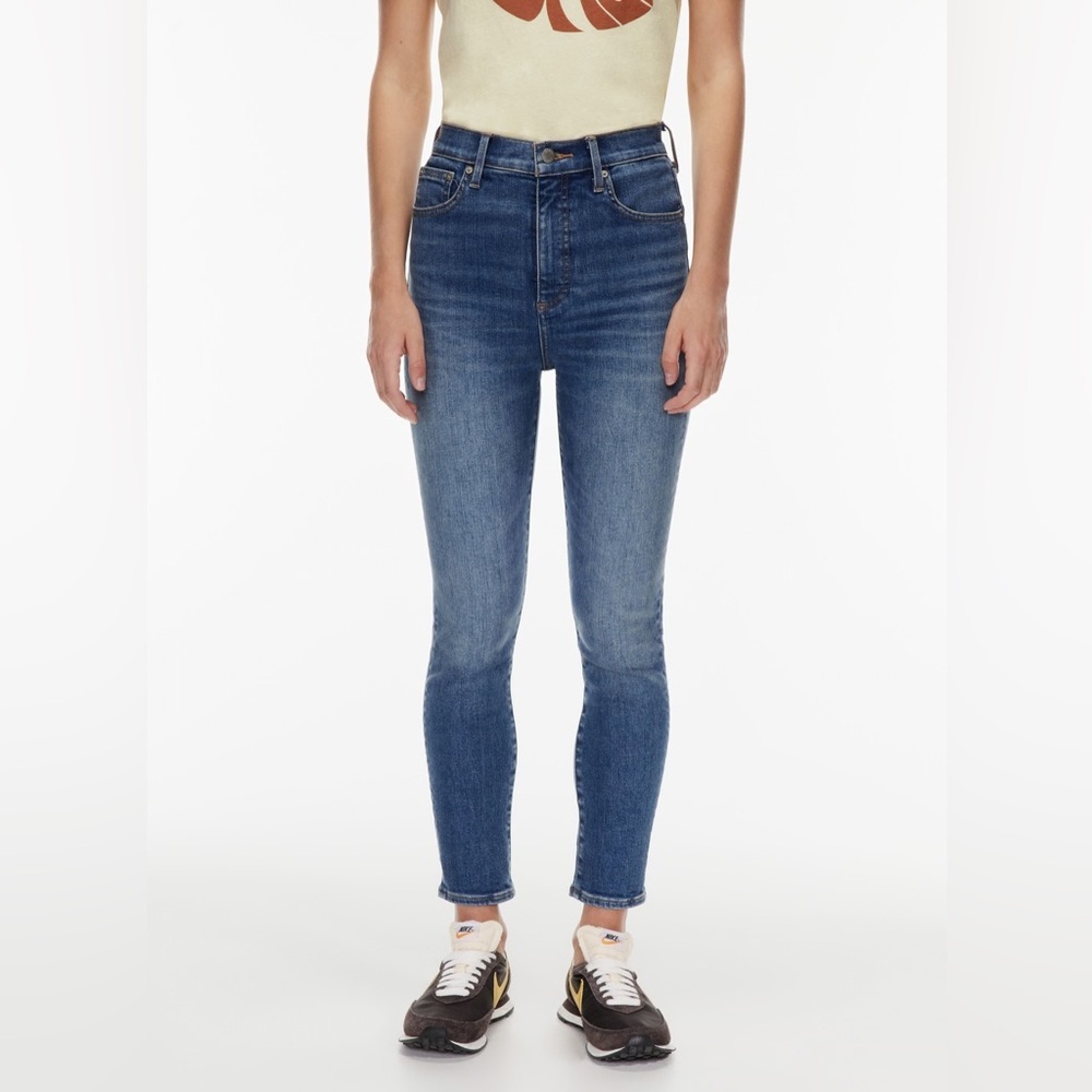 Denim Forum Mid-Rise Skinny Jeans in Medium Blue Wash